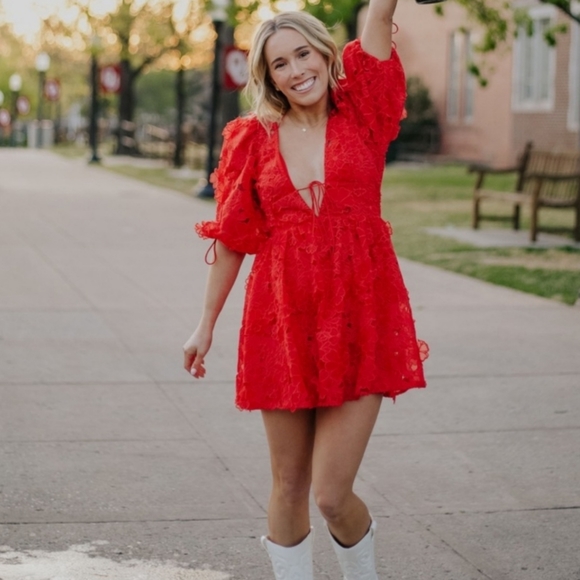 Free People Red Lace Mini Dress - Picture 7 of 8